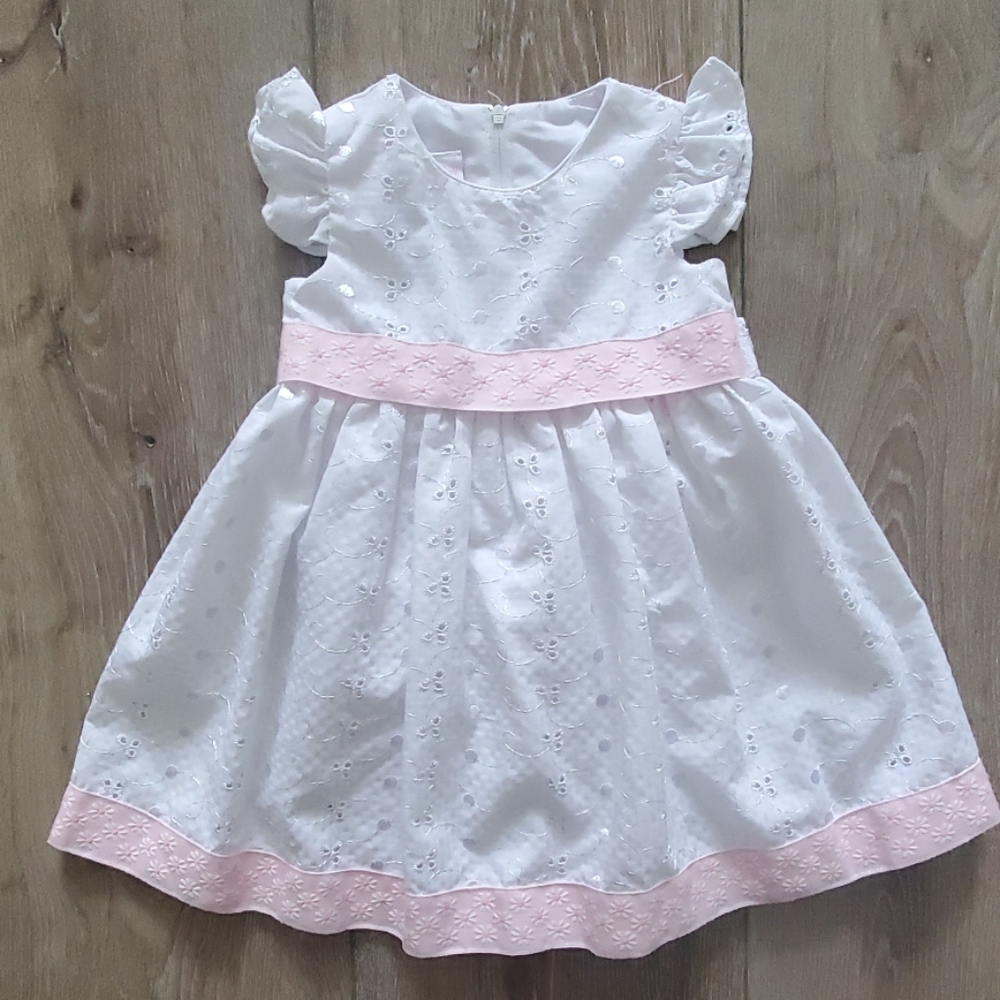 18Mo White & Pastel Pink Dress- Easter